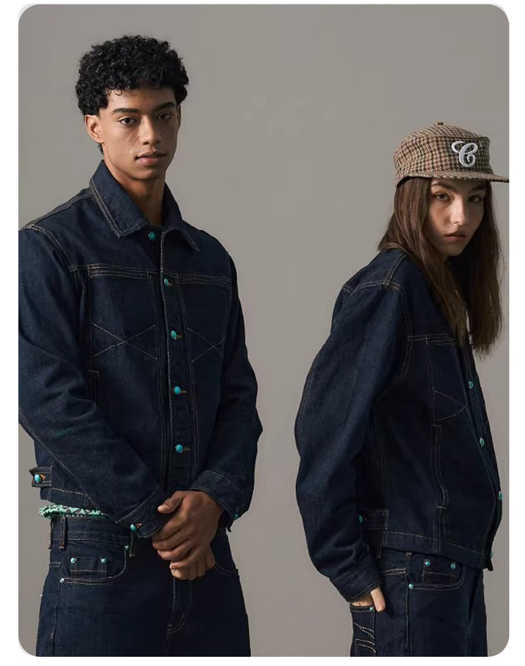 "Veste en Jean Rétro Western Séquence Turquoise"