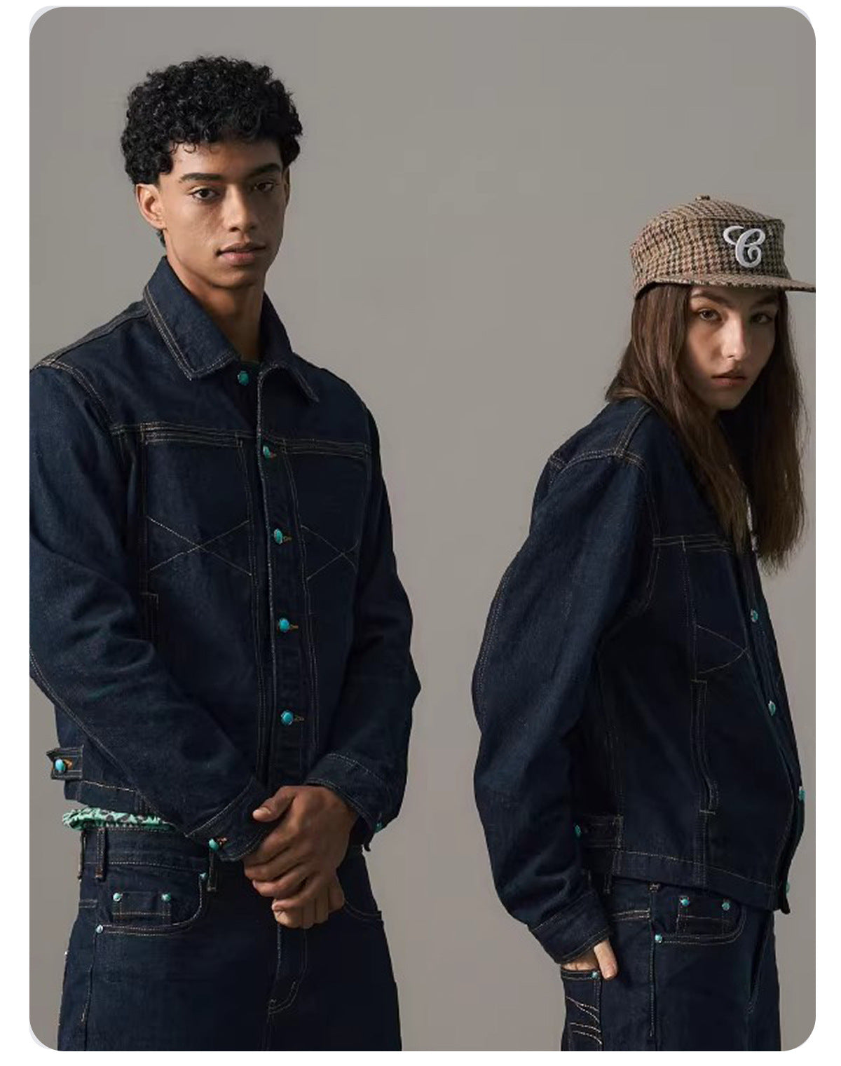 "Veste en Jean Rétro Western Séquence Turquoise"