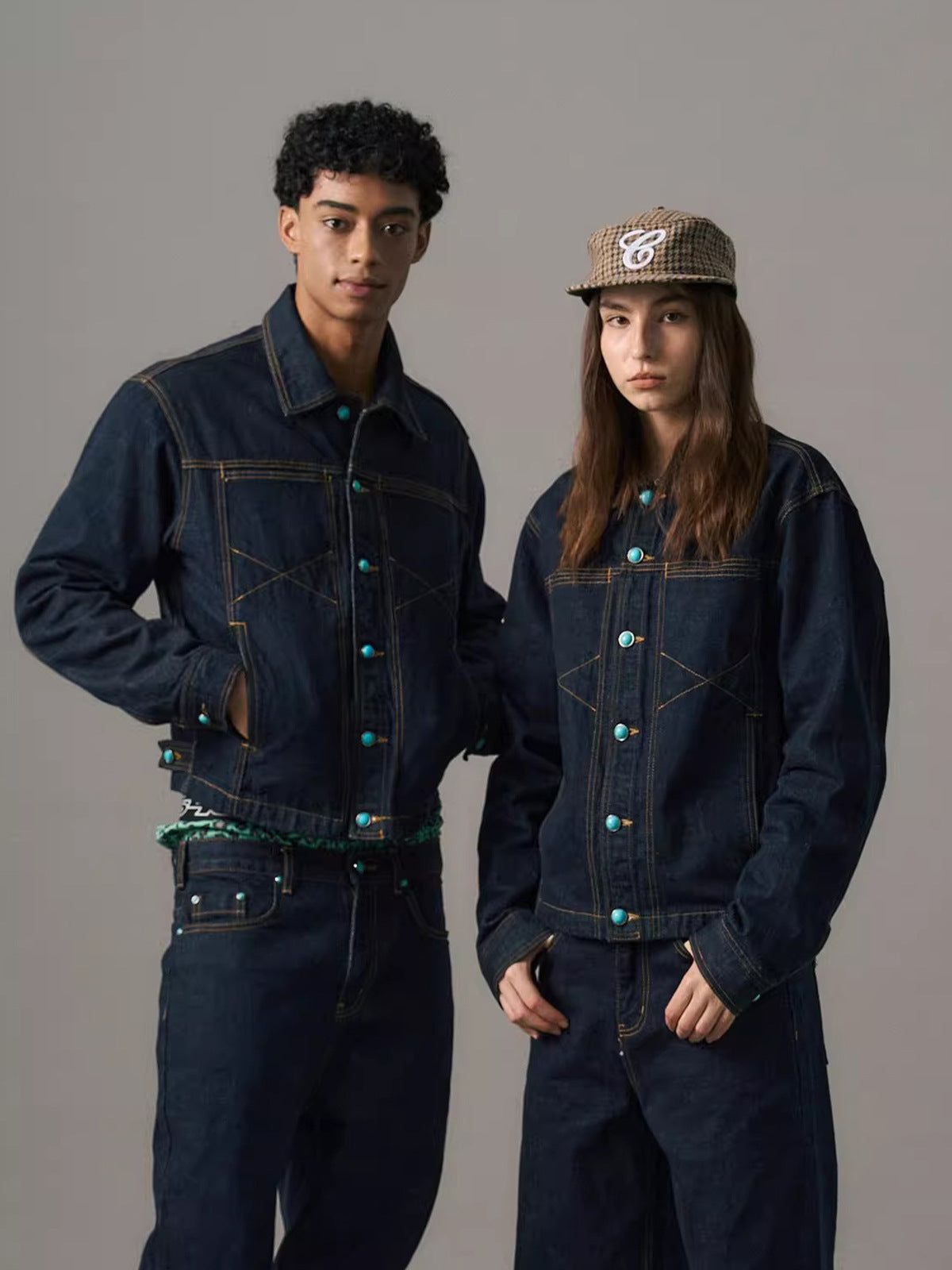 "Veste en Jean Rétro Western Séquence Turquoise"