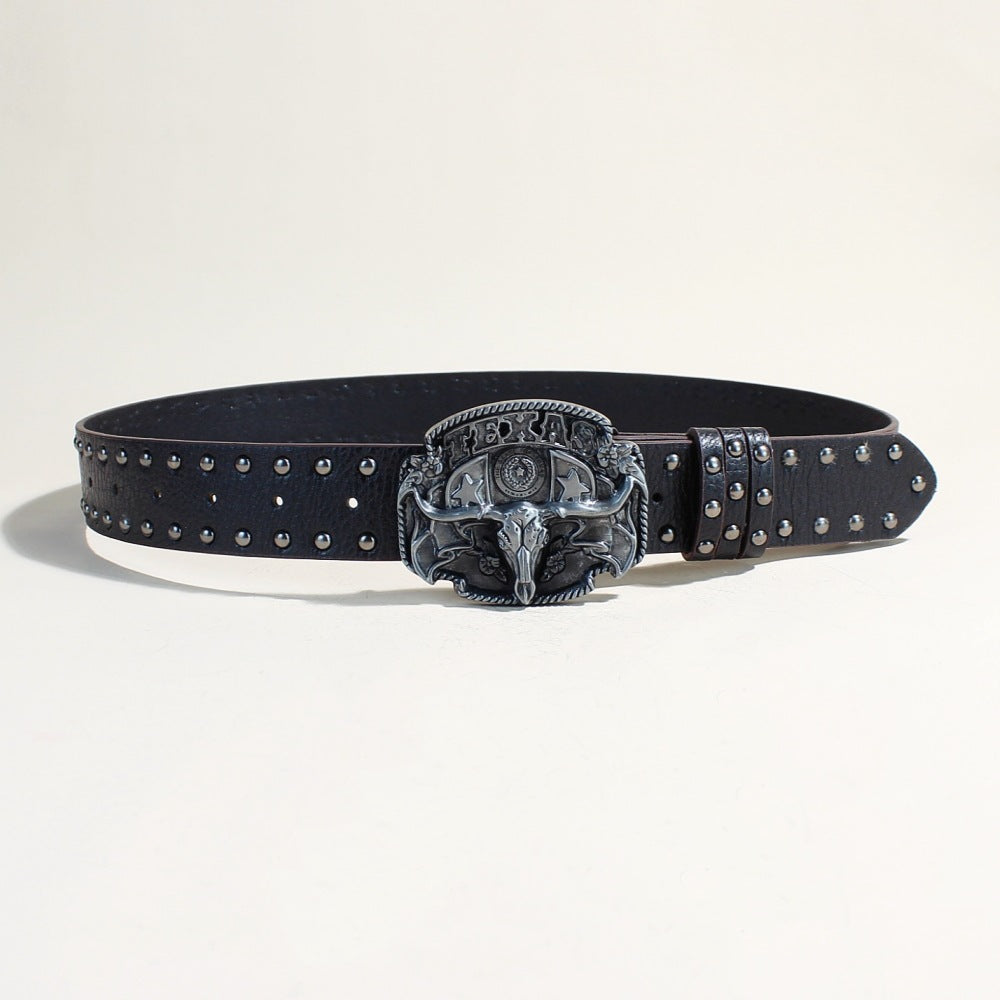 Ceinture sculptée cloutée Western Texas Longhorn