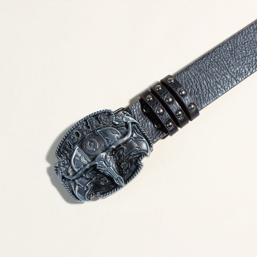 Ceinture sculptée cloutée Western Texas Longhorn