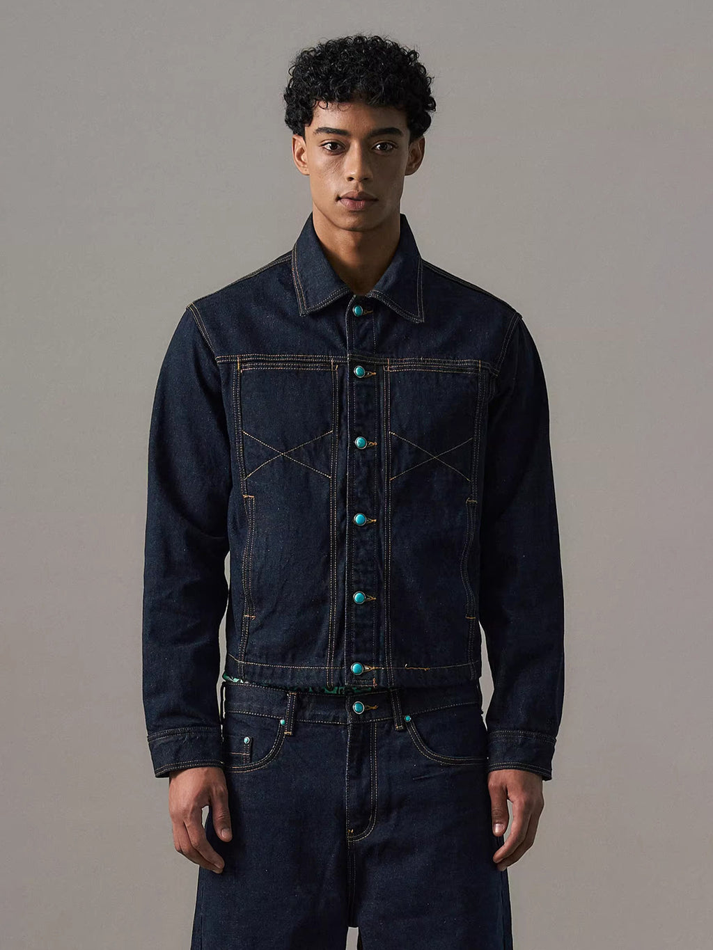 "Veste en Jean Rétro Western Séquence Turquoise"