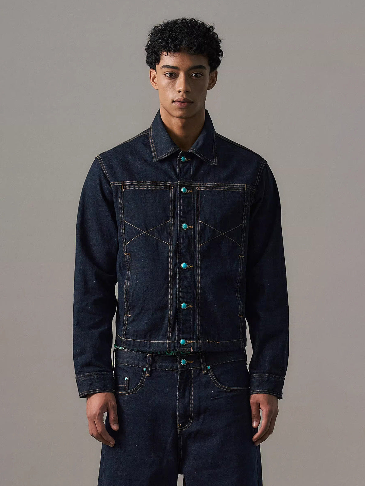 "Veste en Jean Rétro Western Séquence Turquoise"