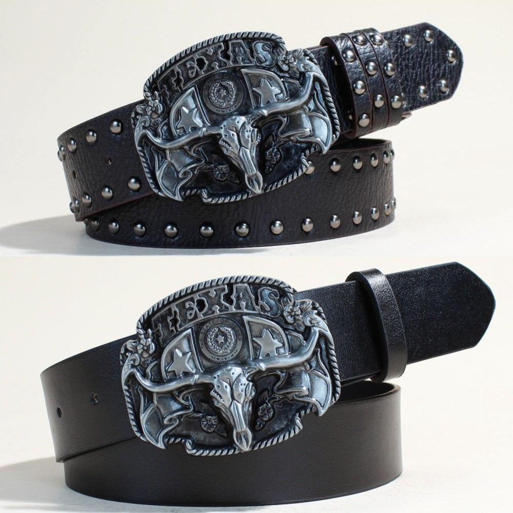 Ceinture sculptée cloutée Western Texas Longhorn