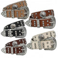 Ceinture à Rivets Sculptés Rétro Fleur Argentée de Style Western